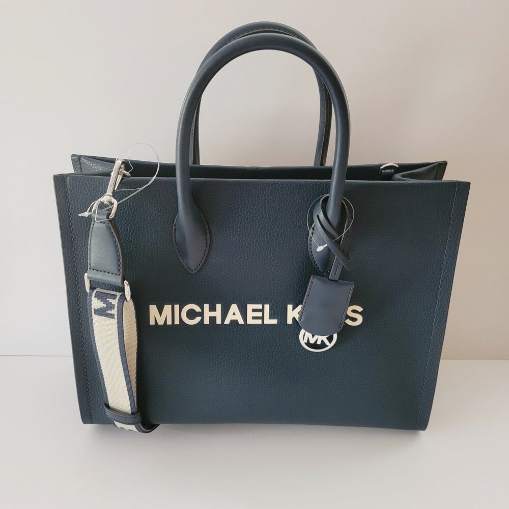 Michael Kors Navy Blue Tote with White Accents - Picture 2 of 7